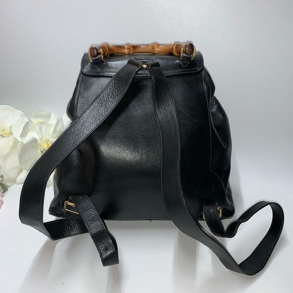 Gucci Black Leather Backpack with Bamboo Accents - Picture 3 of 15